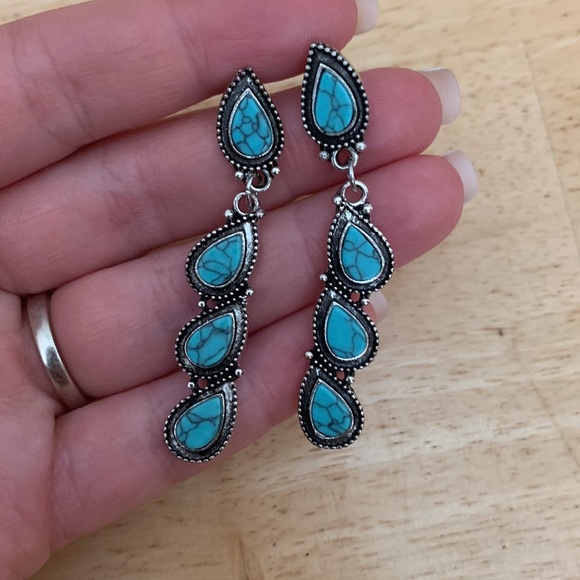 Turquoise Teardrop Earrings - Picture 2 of 2